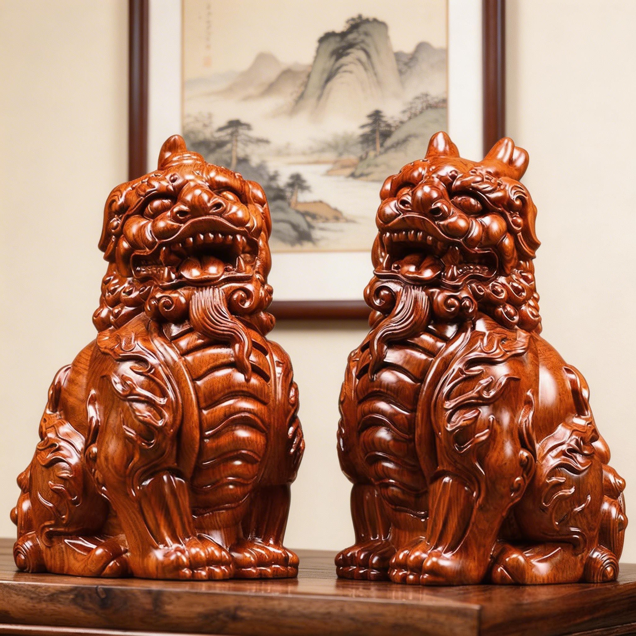pixiu pair rosewood statue feng shui