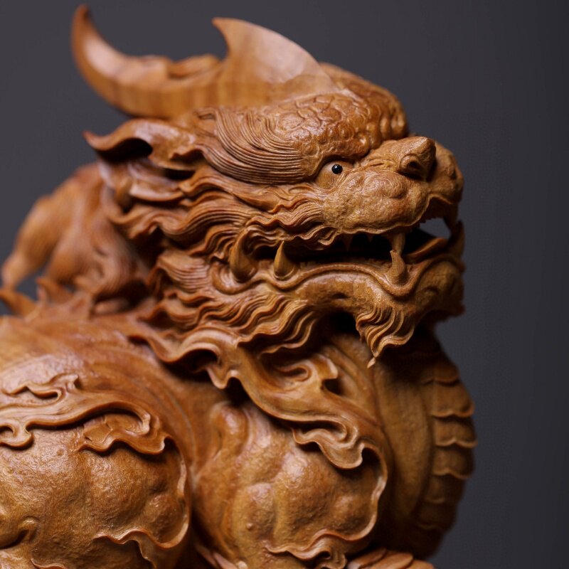 pixiu wood carving closeup