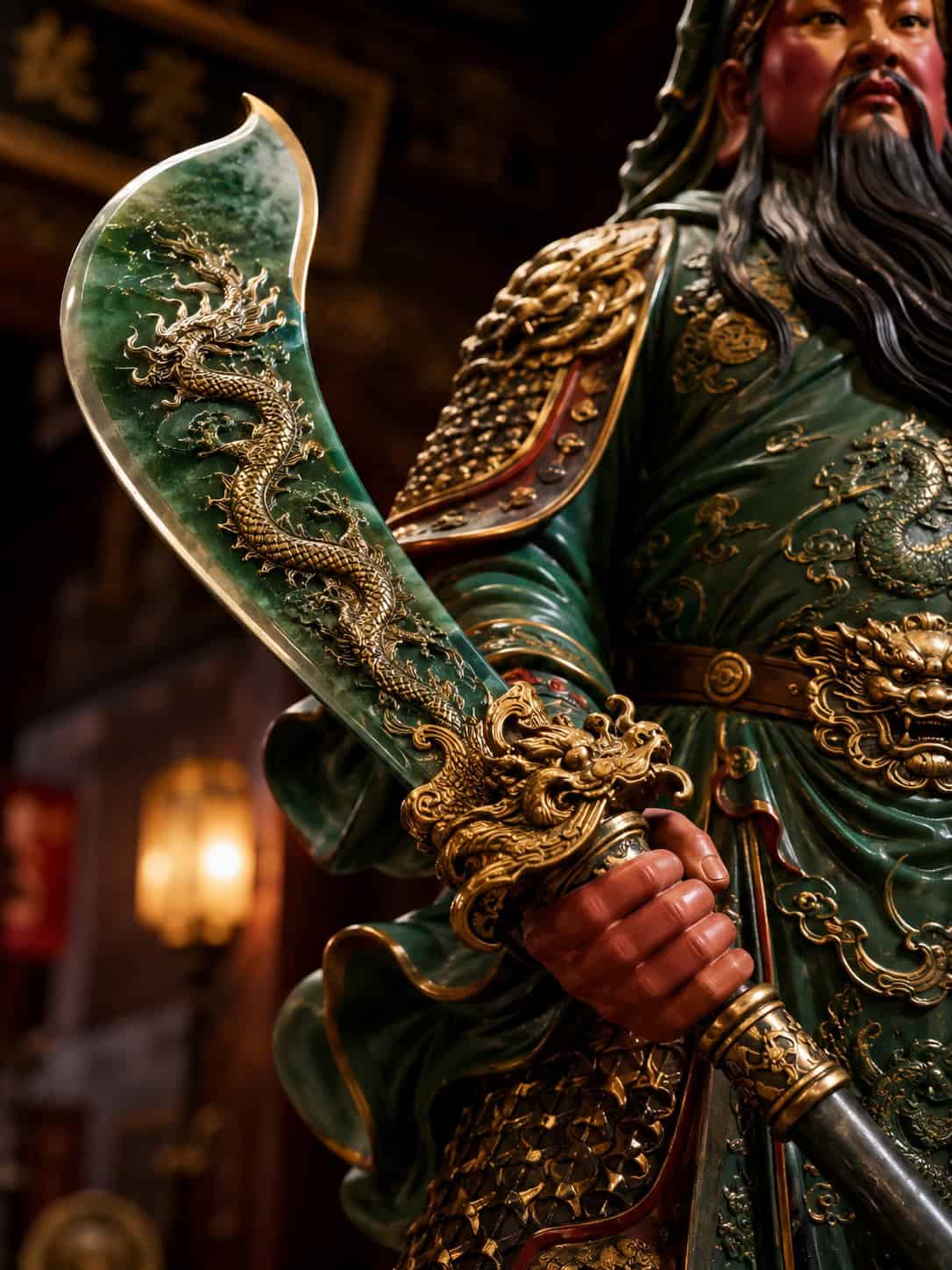 guan gong statue green dragon crescent blade detail