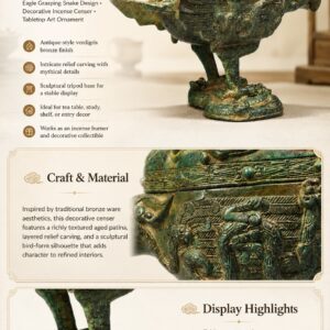 Eagle Catching Snake Bronze Incense Burner Boshan Censer, approved detail product view.