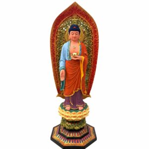 Painted Medicine Buddha Wood Statue, approved main product view.