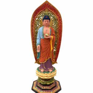 Painted Medicine Buddha Wood Statue, approved main product view.