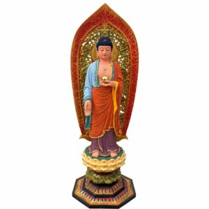 Painted Medicine Buddha Wood Statue, approved main product view.