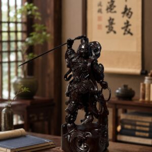 Nezha Third Prince Wood Statue, approved scene product view.