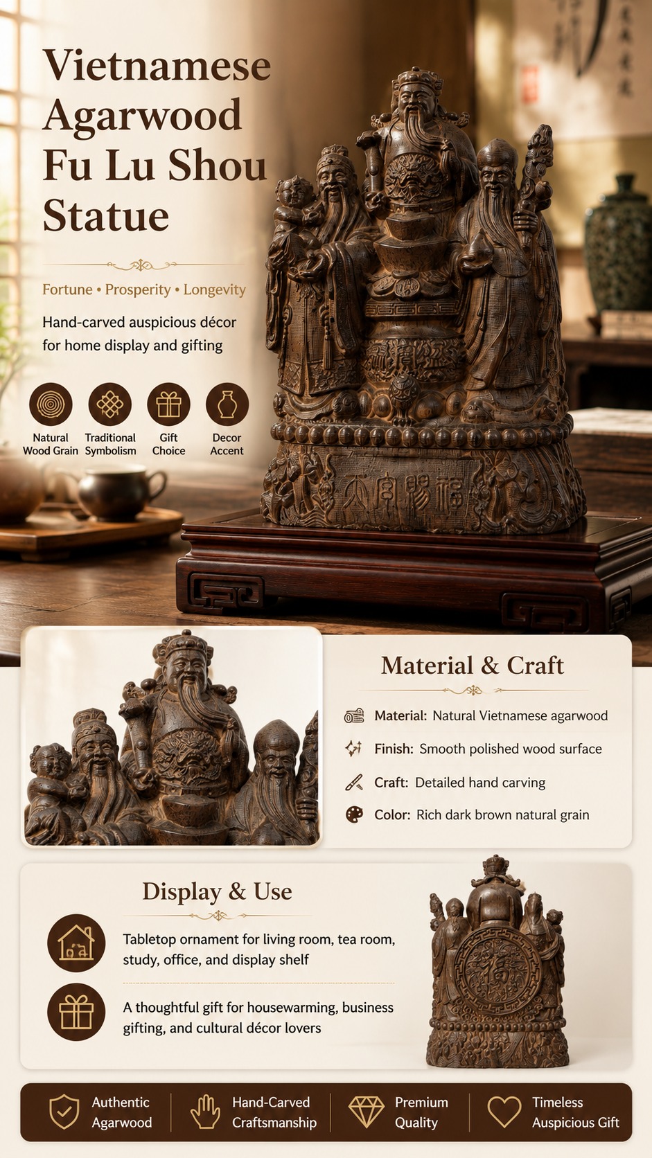 Three Stars Wood Figurine, approved main product view.
