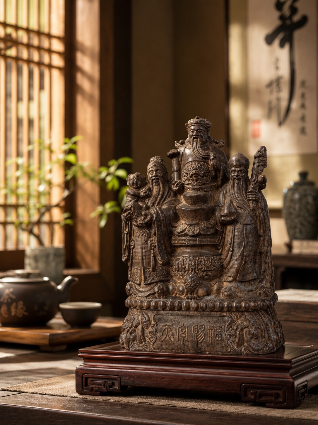 Three Stars Wood Figurine, approved main product view.
