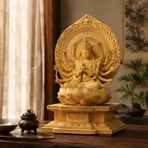 Cundi Bodhisattva Wood Statue, approved scene product view.