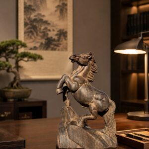 Zodiac Horse Wood Statue, approved scene product view.