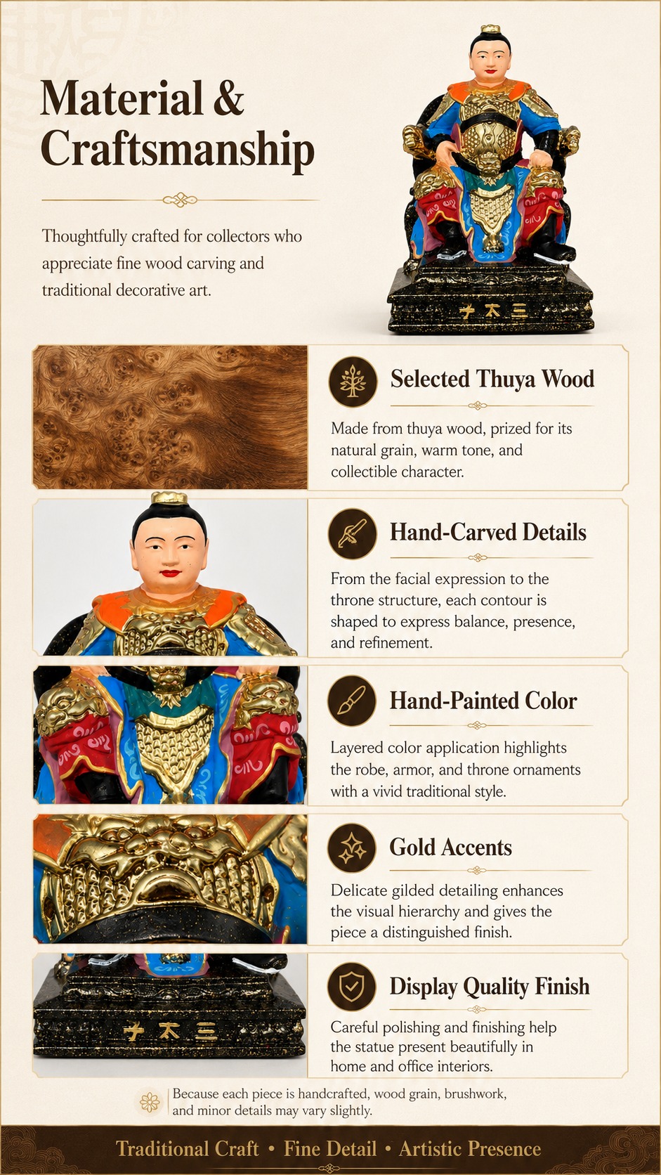 Nezha Prince Wood Figurine with, approved detail product view.
