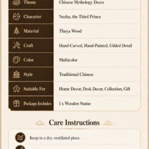 Nezha Prince Wood Figurine with, approved detail product view.