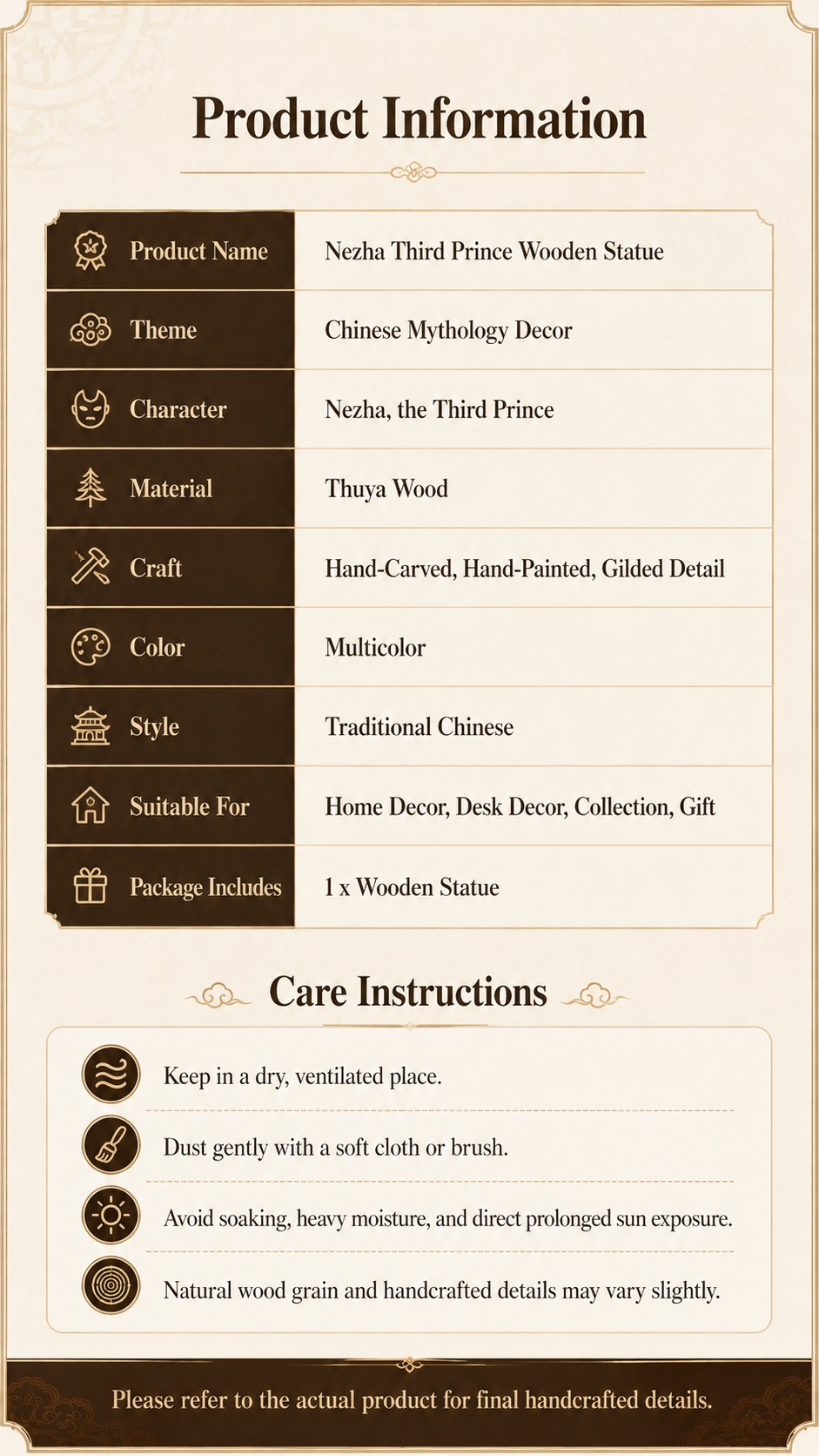 Nezha Prince Wood Figurine with, approved detail product view.