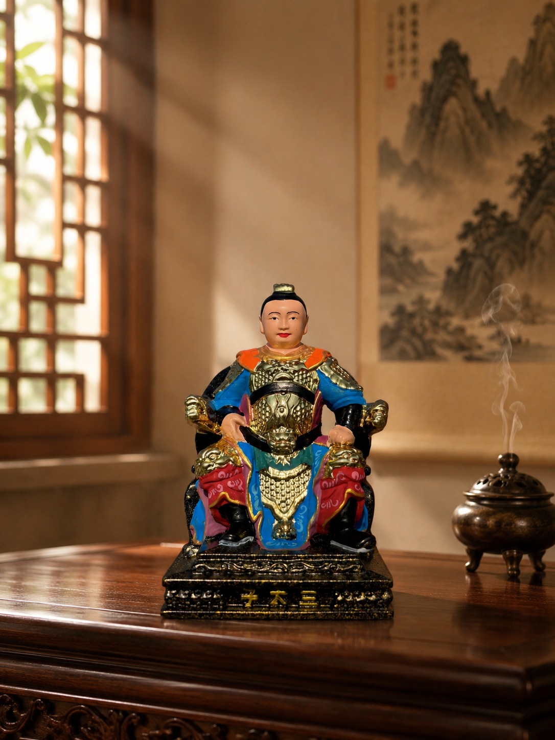 Nezha Prince Wood Figurine with, approved scene product view.