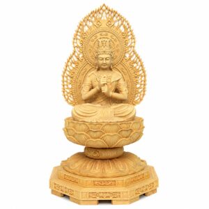 Mahavairocana Wood Statue Seated on Lotus Throne, approved main product view.