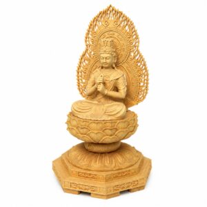Mahavairocana Wood Statue Seated on Lotus Throne, approved main product view.
