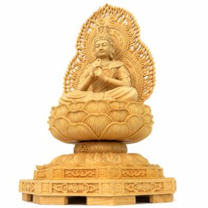 Mahavairocana Wood Statue Seated on Lotus Throne, approved main product view.