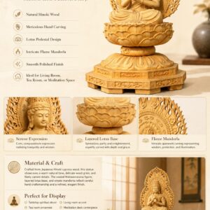 Mahavairocana Wood Statue Seated on Lotus Throne, approved detail product view.