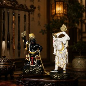 Black and White Impermanence Wood Statue Folk Deity Figurine, approved main product view.