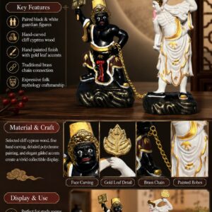 Black and White Impermanence Wood Statue Folk Deity Figurine, approved detail product view.