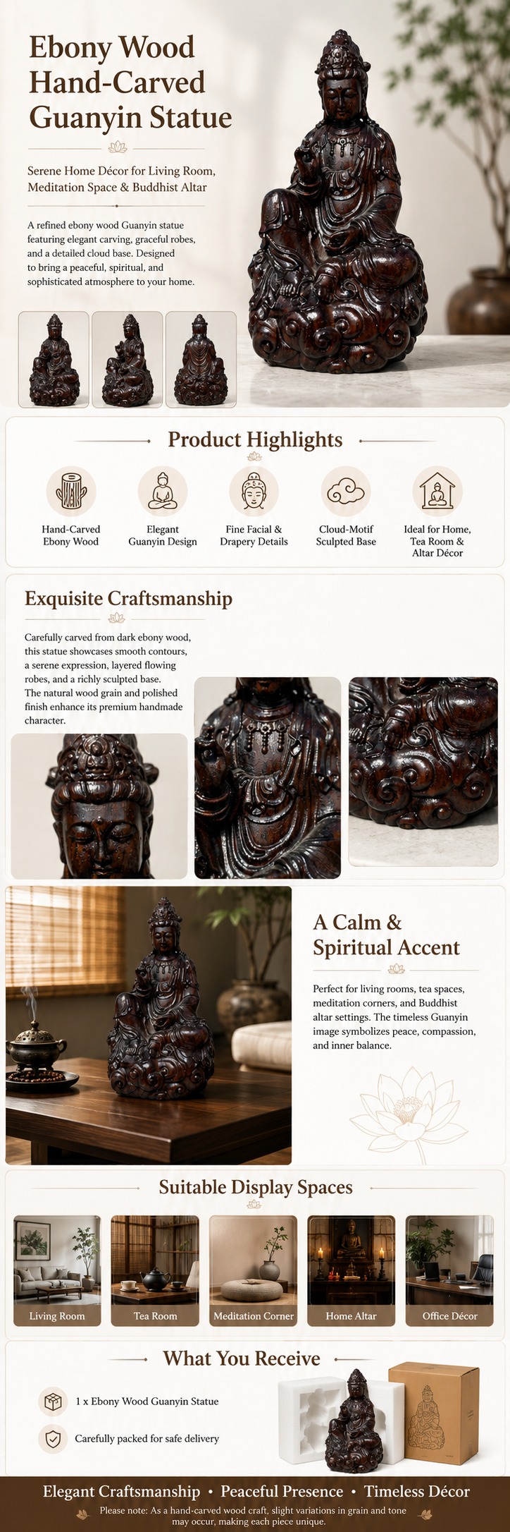 Avalokitesvara Bodhisattva Wood Statue, approved main product view.