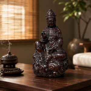 Avalokitesvara Bodhisattva Wood Statue, approved scene product view.
