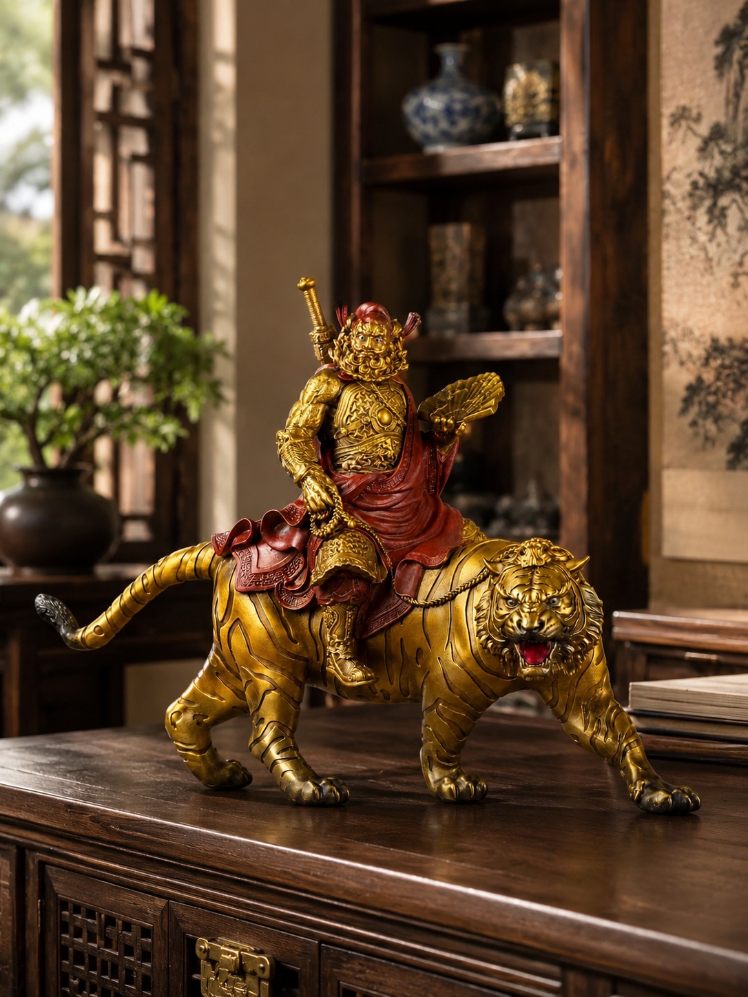 Zhong Kui Demon Queller Bronze Statue, approved scene product view.