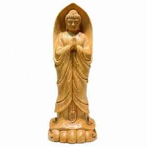 Approved product image of Joined Palms Buddha Wood Statue. Inspect the listed facts separately.