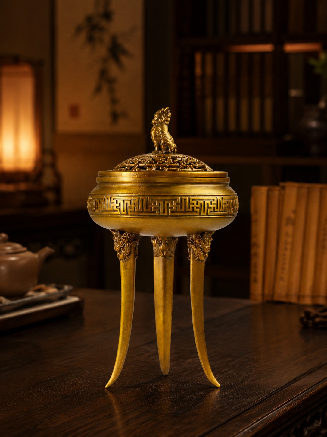 Qilin Three Legged Copper Alloy Incense Burner, approved main product view.