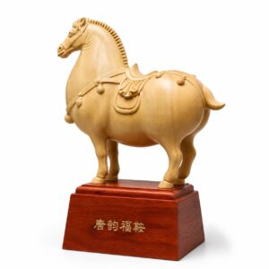 Tang Dynasty Horse Wood Statue with Saddle, approved main product view.