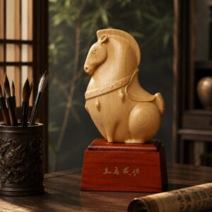 Tang Dynasty Horse Wood Statue, approved scene product view.