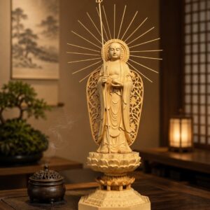 Approved product image of Ksitigarbha Wood Statue. Inspect the listed facts separately.