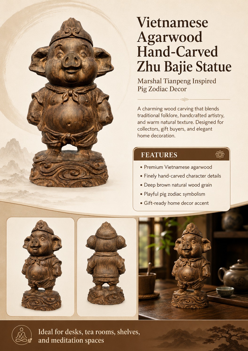 Zhu Bajie Wood Figurine, approved main product view.