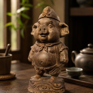 Zhu Bajie Wood Figurine, approved detail product view.
