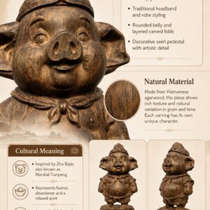 Zhu Bajie Wood Figurine, approved detail product view.