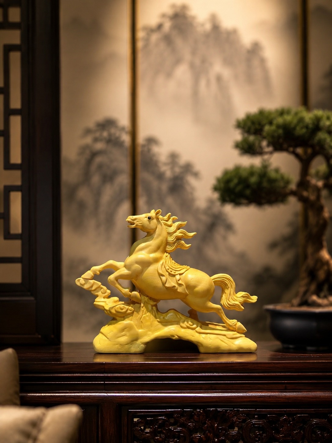 Galloping Horse Wood Statue, approved main product view.