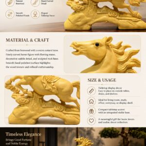 Galloping Horse Wood Statue, approved detail product view.