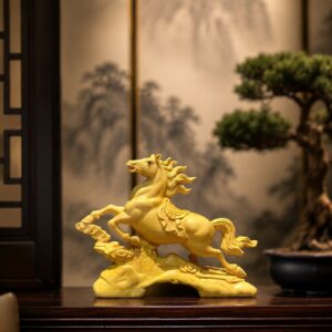 Galloping Horse Wood Statue, approved scene product view.
