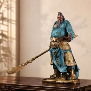 Guan Yu Brass Statue with Horizontal Blade, approved hero product view.