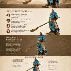 Guan Yu Brass Statue with Horizontal Blade, approved main product view.