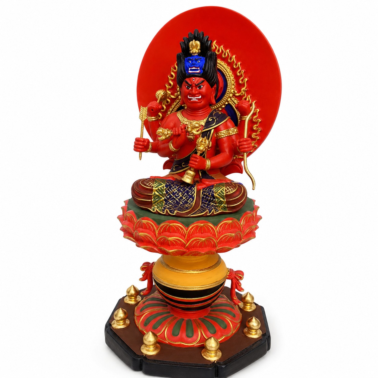Aizen Myoo Wood Statue Painted Sculpture, approved main product view.