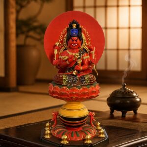 Aizen Myoo Wood Statue Painted Sculpture, approved main product view.