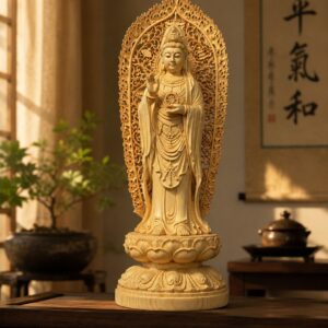 Nanhai Guanyin Bodhisattva Wood Statue, approved main product view.