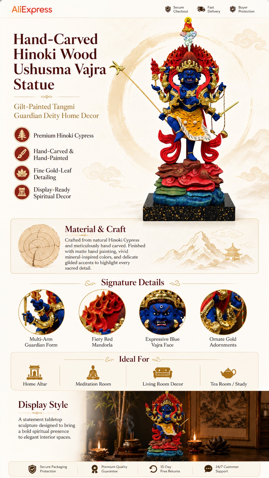Uchusmha Vajra Wood Statue, approved main product view.