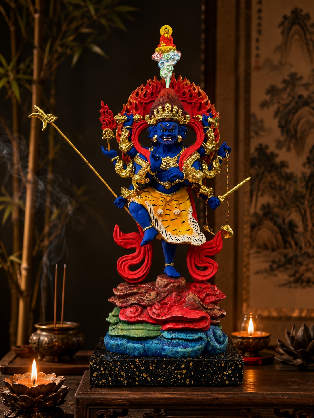Uchusmha Vajra Wood Statue, approved scene product view.