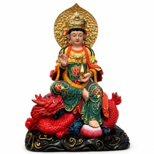 Guan Yin Riding Dragon Wood Statue, approved main product view.