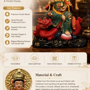 Guan Yin Riding Dragon Wood Statue, approved main product view.