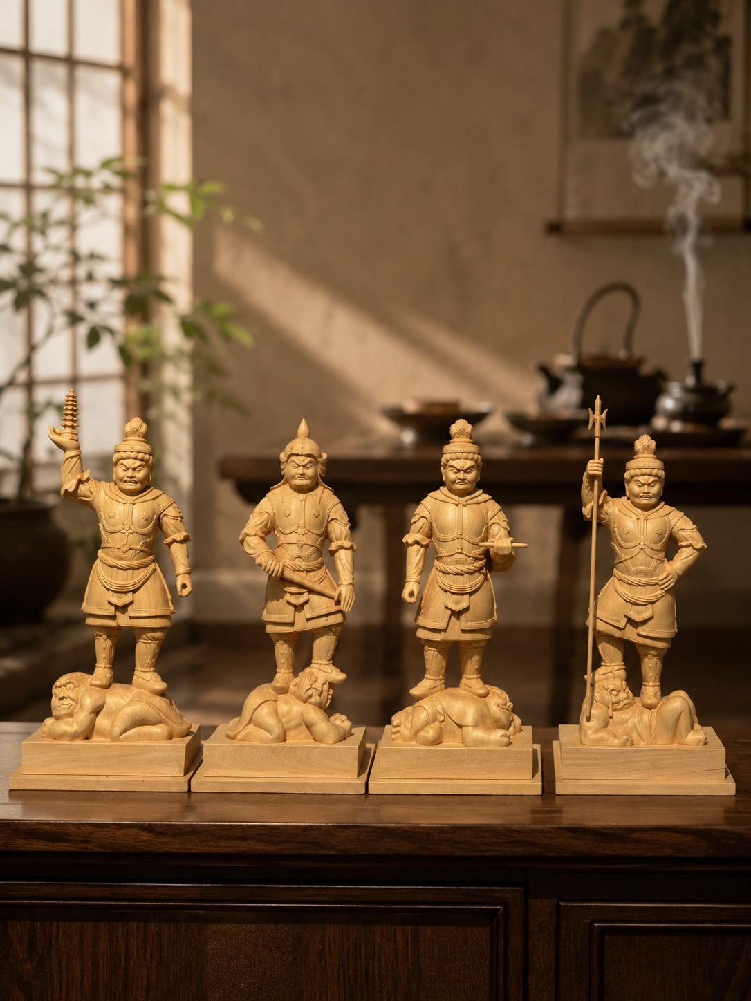 Four Heavenly Kings Wood Statue, approved main product view.