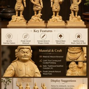 Four Heavenly Kings Wood Statue, approved detail product view.