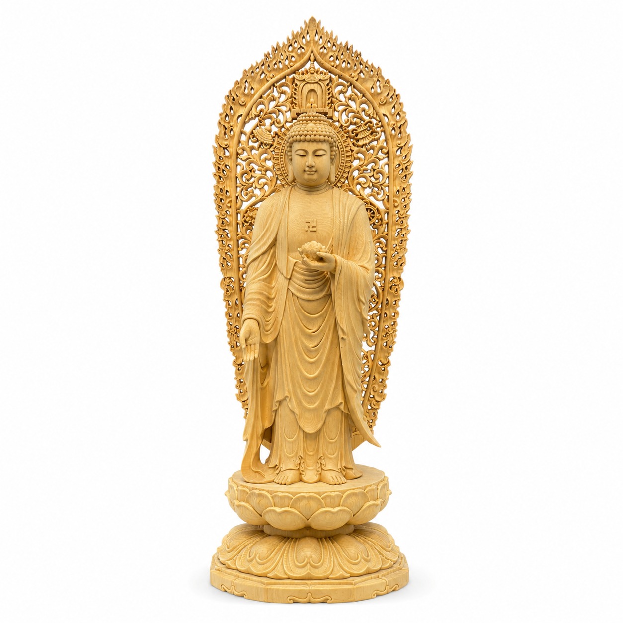 Amitabha Buddha Statue Wood Figurine, approved main product view.