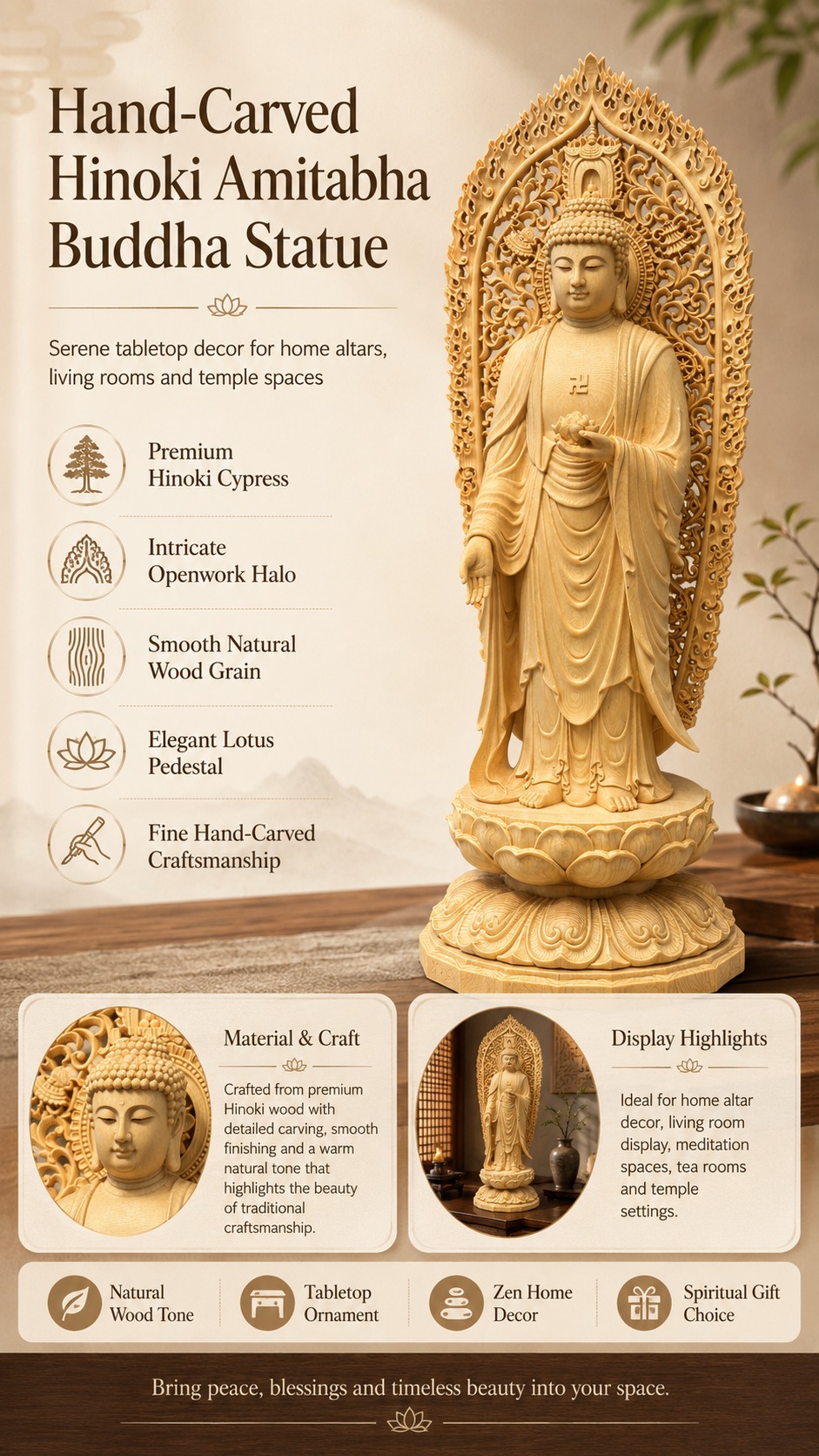 Amitabha Buddha Statue Wood Figurine, approved main product view.
