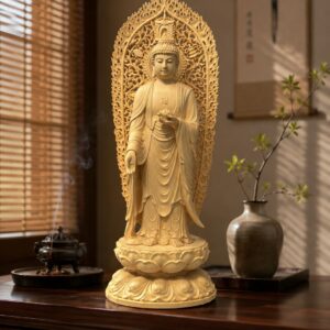 Amitabha Buddha Statue Wood Figurine, approved main product view.